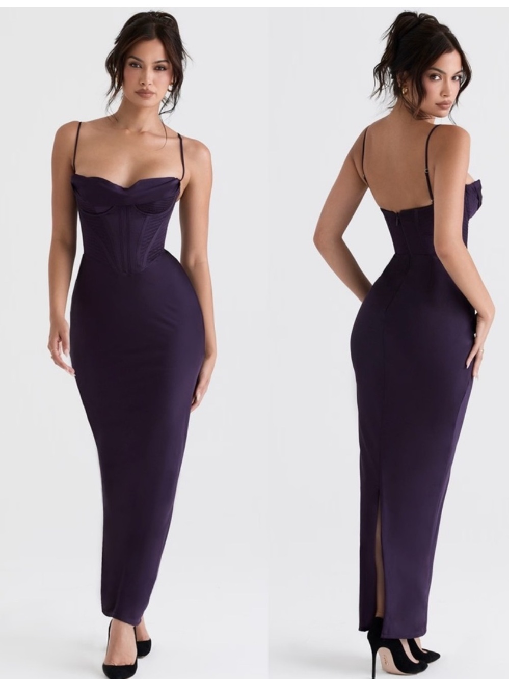 House of CB Dark Plum Satin Corset Maxi Dress